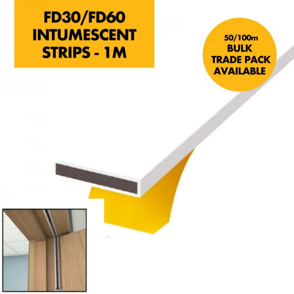 10mm Intumescent Strips 1m Length - 4mm for FD30/FD60 fire rated Fire check door liner frame - WHITE