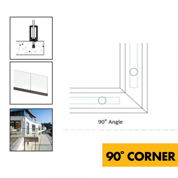 Frameless Glass Balustrade 90˚ Corner Piece - 150mm x 150mm