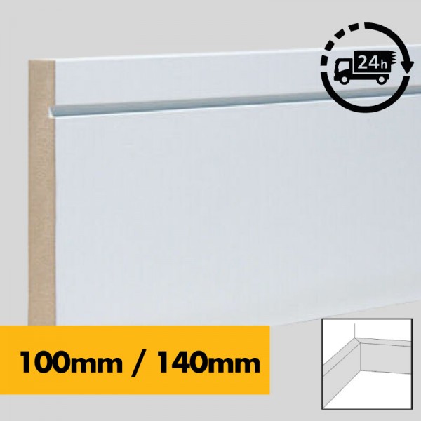 MDF Skirting Board - Pre-Primed White 3m Moisture Resistant MDF Wall Skirting Board - Bullnose Grooved Square Contemporary Modern - 3m lengths