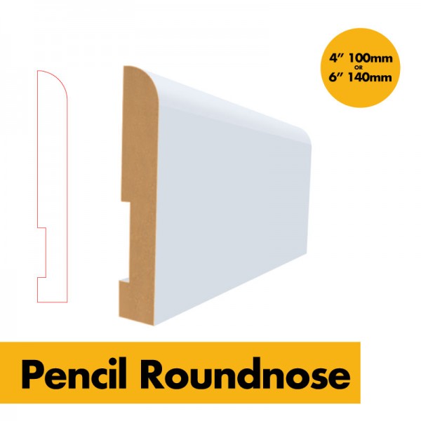 MDF Skirting Board Pencil Round / Mini Bullnose 4" /  6" - 100mm /140mm x 18mm x 3m - Pre-Primed White MDF Skirting Boards